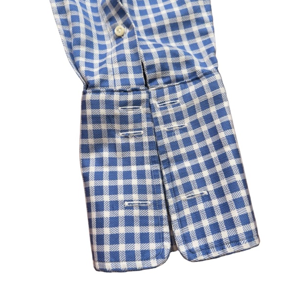 David Donahue Shirt Mens 16.5-34/35 Long Sleeve Dress French Cuff Check Blue - Picture 4 of 5